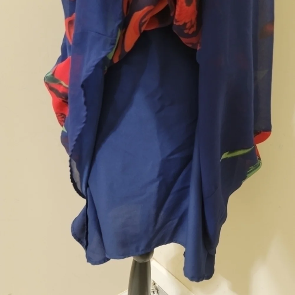 Patterson J Kincaid Sleeveless Floral Lined Swing‎ Dress size XS Blue Red